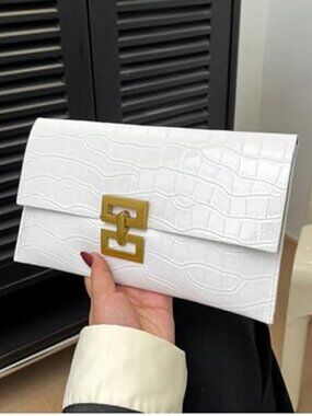 Women's White Clutch Evening Bags Trendy Envelope Handbags Purse Vegan Leather